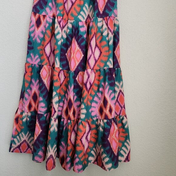 SSYS Tiered Maxi Skirt M‎ Ikat Sadie Boho Hippie Patchwork Cottage Pull on Lined - Picture 4 of 13